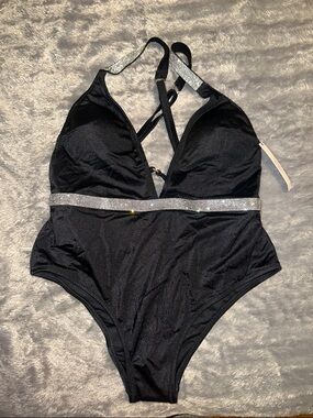 Victoria Secret Black One-Piece Swimsuit with Rhinestone Trim